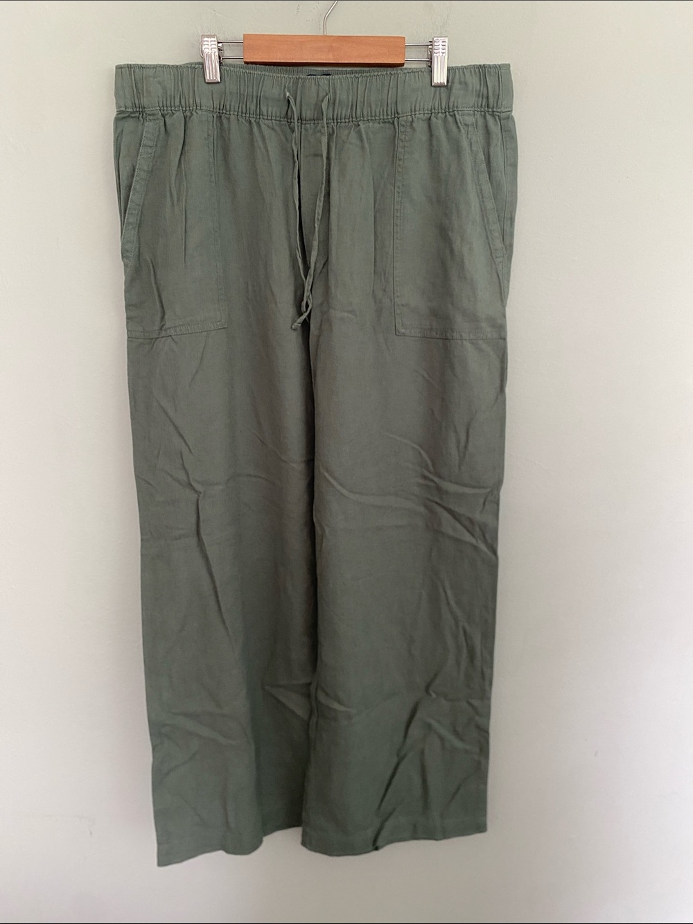 GAP Women’s Wide-Leg Drawstring Linen Blend Pants in Olive Green Size Large